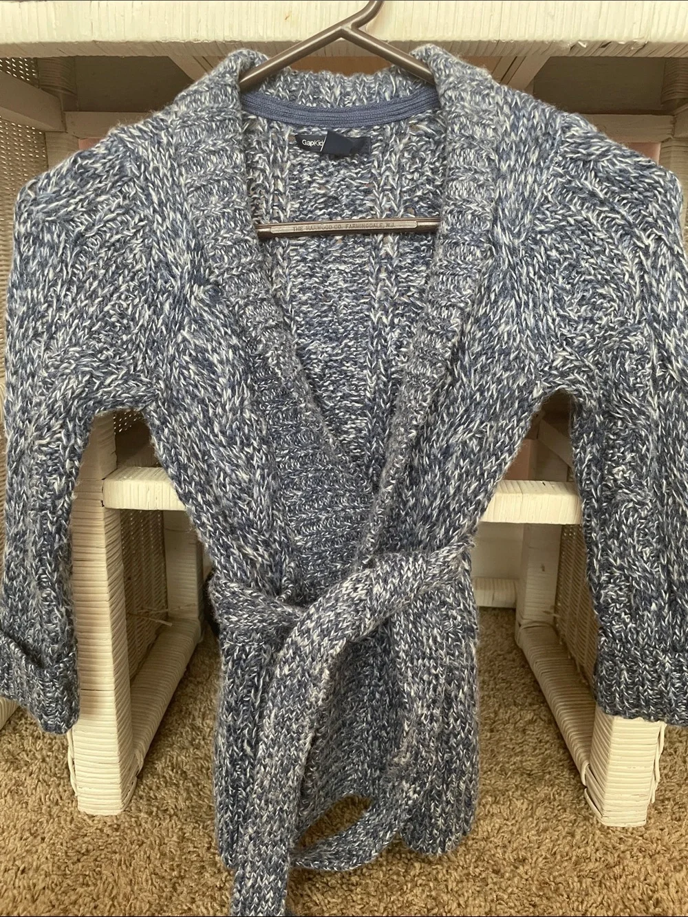 GAP Heather Gray & Navy Chunky Knit Open-Front Cardigan
